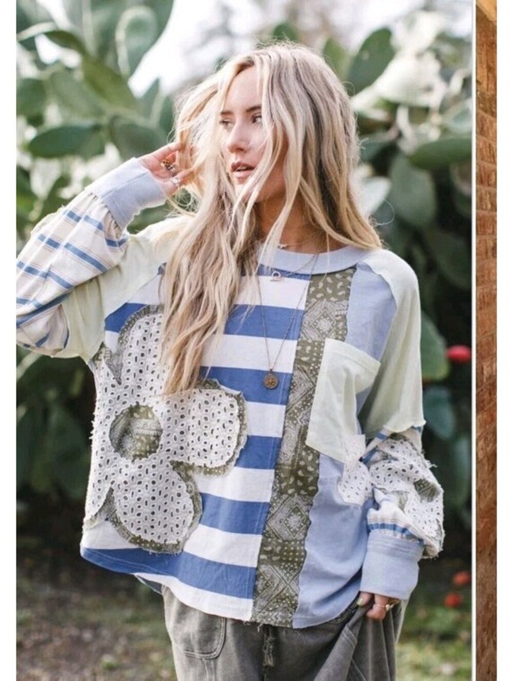 Oli and Hali Daisy Darling Patchwork Top Size XL Shirt Boho Cottage Pullover